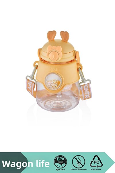 Vagonlife 1250ml Large Size - Decorated and Handled Polycarbonate Water Bottle with Silicone Straw