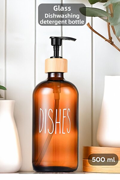 Meleni Home Amber 500 ml Kitchen Soap Dispenser - Glass Dishwashing Liquid Bottle