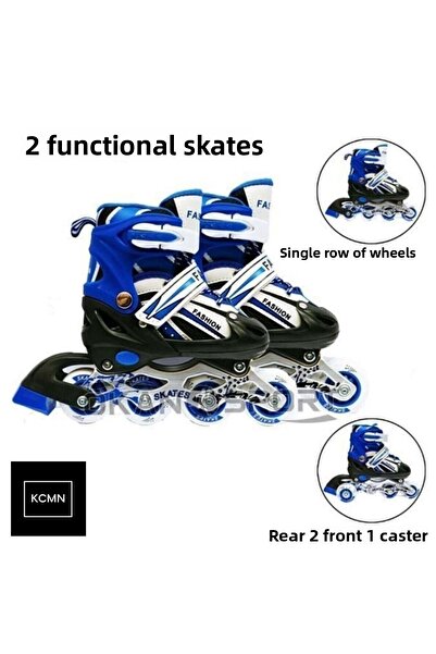 KOCAMANLAR Avessa Lighted Caster Double Row Adjustable Skate (Wheel Attachments Available Inside) BLUE