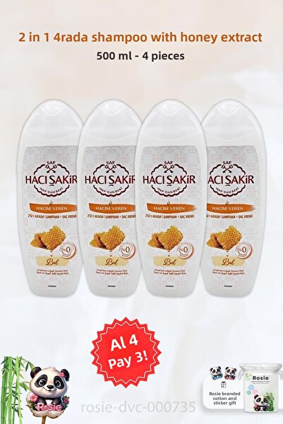 Hacı Şakir 500 ml ROSIE - BUY 4 GET 3 Hacı Şakir Honey, 2 in 1 Shampoo Volumizing