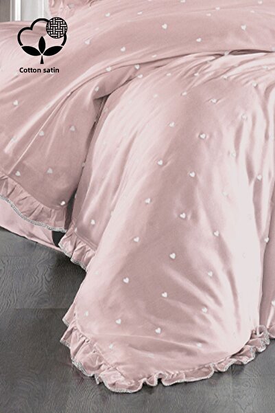 Nazik Home Amore Heart Embroidered Cotton Satin Single 4 Piece Duvet Cover Set