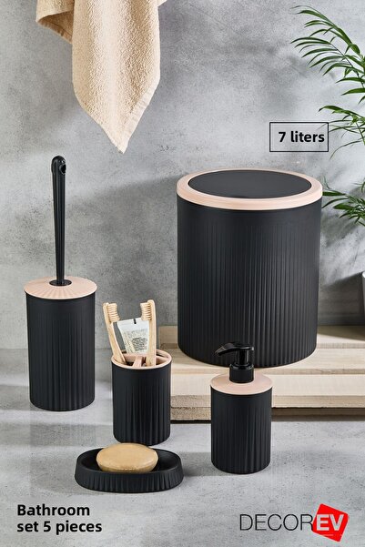 decorev Σετ Μπάνιου 5 τεμαχίων Μαύρο Σετ Κάδος Τουαλέτας WC