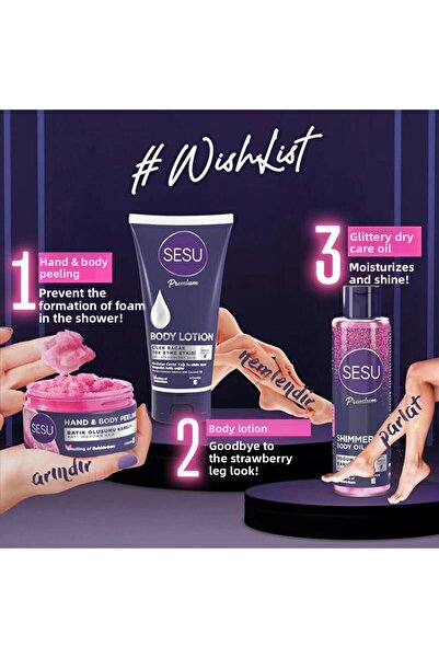 Sesu سلسلة مميزة مكونة من 3 قطع - مقشر لامع لليدين والجسم، زيت للعناية الجافة...