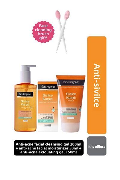 Neutrogena Anti-Acne Cleansing Gel 200ml+moisturizer 50 Ml+peeling Gel 150 Ml...
