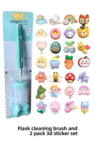 Vagonlife Set of 7cm Extendable Sponge Cleaning Brush and 8 3D Stickers