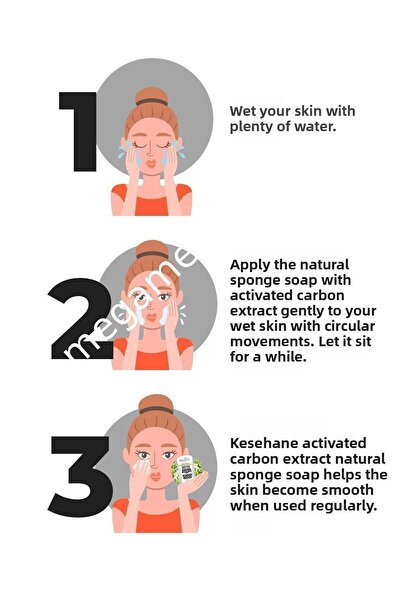 megame صابون طبيعي 100% - مستخلص الكربون المنشط والإسفنجة