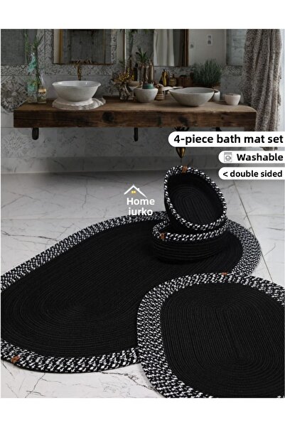HomeTurko مجموعة من 4 قطع - الجوت، الخوص، الممسحة، سجادة الحمام وسلة الحمام