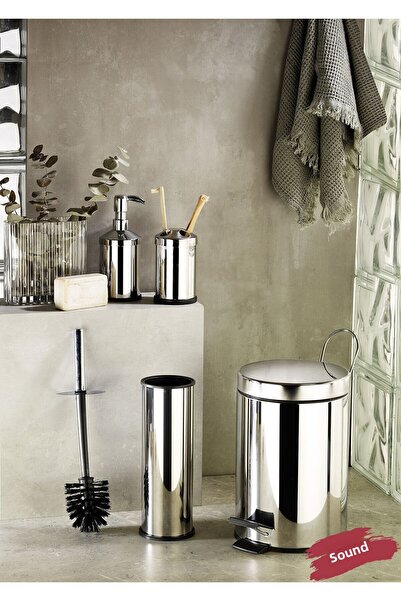 Sas Haus Σετ χρωμίου 4 πεντάλ Κάδος απορριμμάτων WC Βούρτσα λεκάνης τουαλέτας...