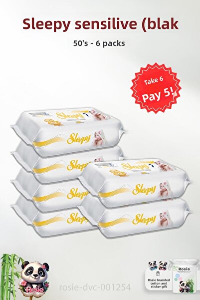 Sleepy 50 عبوة مناديل مبللة للأطفال من القطن الحساس والوردي - اشتري 6 واحصل ع...