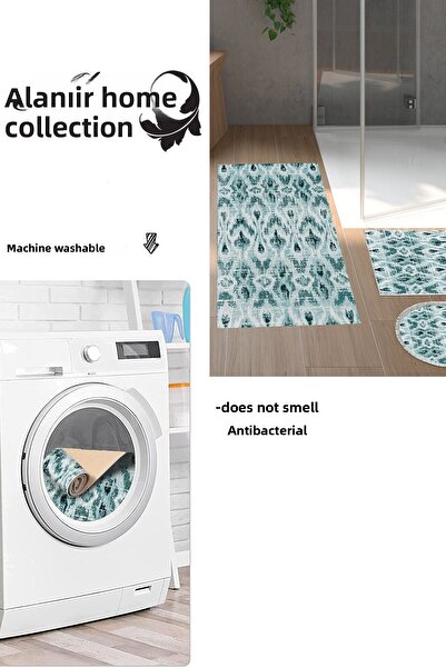 Dekoreko Digital 3-Piece Bathroom Set Star Leather Non-Slip Base Mixed Oval Scandinavian Annika Turquoise