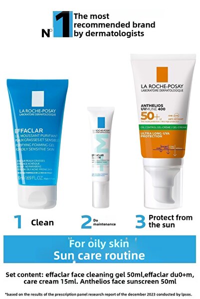 La Roche Posay مجموعة العناية بالبشرة الدهنية: جل منظف وكريم Duo M+ Care وواقي الشمس Anthelios