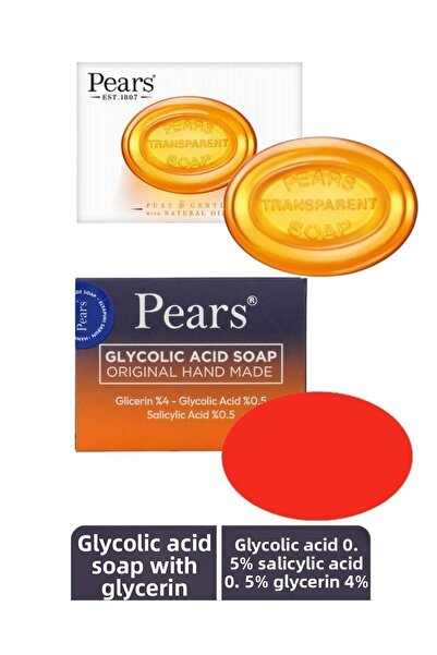 Pears صابون أصلي نقي وناعم 100 جرام + صابون حمض الجليكوليك بالجلسرين 120 جرام