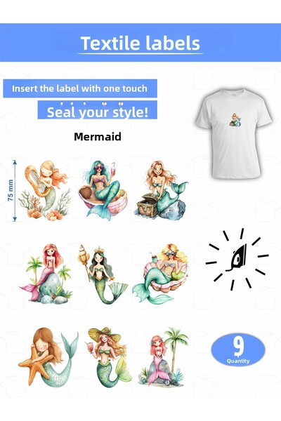 AGG Reklam Iron-On Clothing Tag Mermaid Set of 9