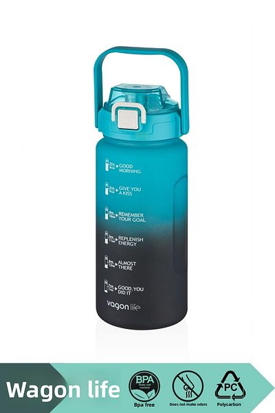 Vagonlife 2000ml Renewed Colors - Use Without Straw and Handle, Double Color Motivation Water Bottle