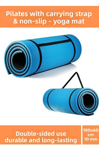 Pastimore Двустранна удобна постелка за йога - Неплъзгаща се черна синя посте...