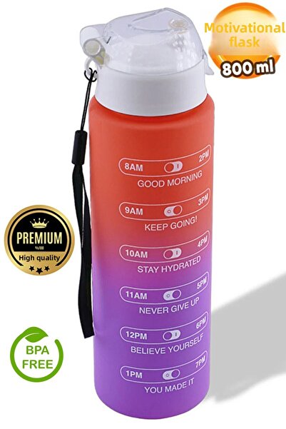 Badem10 Motivational Water Bottle 800 ml Bpa Free Children's Sports Water Bottle Leak-Proof Straw-Free Water Bottle Pink Purple