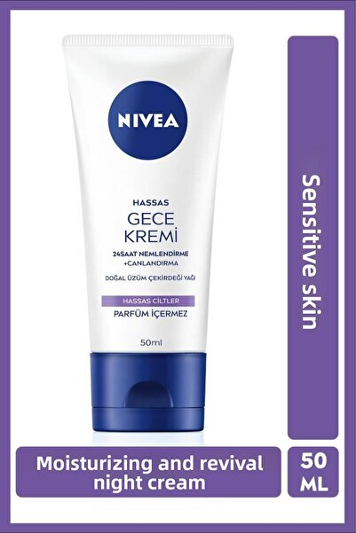 NIVEA كريم العناية الليلية المرطب لمدة 24 ساعة للبشرة الحساسة 50 مل، بذور الع...