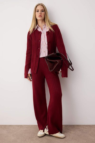 Trendyol Collection Bordro Soft Textured Sweater-Pants Knitwear Bottom-Top Set Twoaw26Au00004