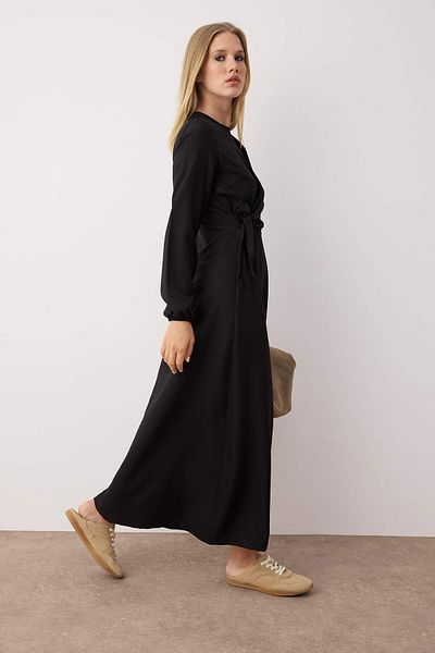 Trendyol Modest Μαύρο λινό υφαντό φόρεμα TCTSS25EB00129