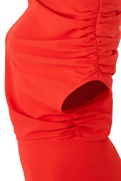 Trendyol Collection Red A-Line Boat Neck Woven Midi Stylish Dress Tprss25El00321