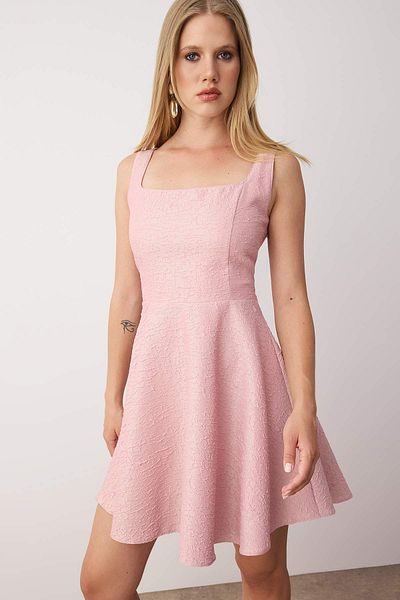Trendyol Collection Pink Plain Woven Jacquard Short / Mini Unlined Stylish / Evening Dress
