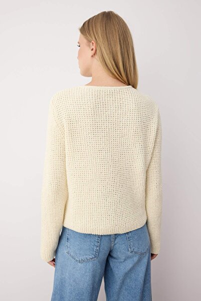 Trendyol Collection Ecru Textured Cotton Blended Knitwear Cardigan Twoaw26Hi00101