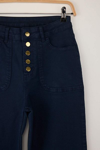 Trendyol Collection Navy Blue Button Detailed High Waist Wide Leg Comfort Stretch Jeans Twoaw26Je00017