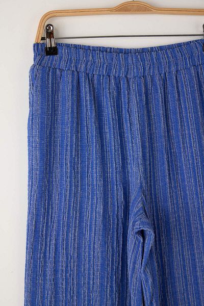 Trendyol Collection Blue Elastic Waist Textured Fabric Trousers Twoss24Pl00142