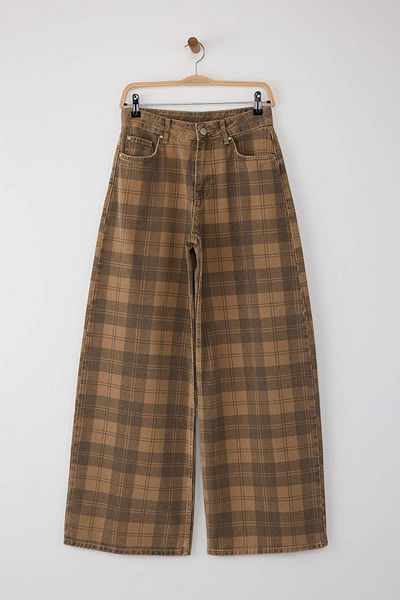 Trendyol Collection Multicolor High Waist Plaid Wide Leg Jeans Twoaw26Je00024