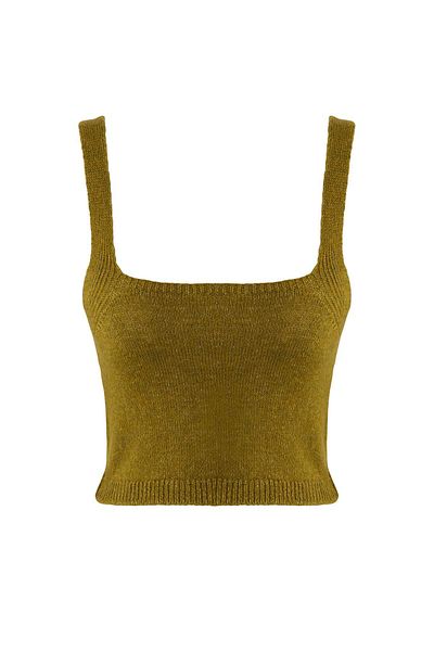 Trendyol Collection Khaki Crop Soft Textured Blouse-Cardigan Knitwear Cardigan Twoaw21Hi0107