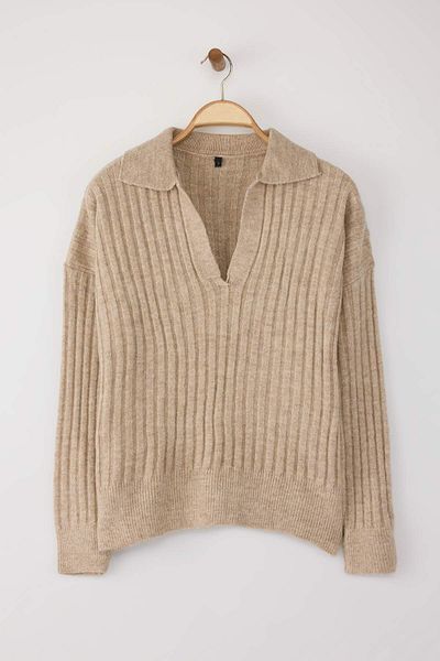 Trendyol Collection Плетено яке с поло яка от норка с мека текстура TWOAW24KZ00678