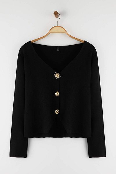 Trendyol Collection Black Trend Button Detailed Knitwear Cardigan Twoaw26Hi00121