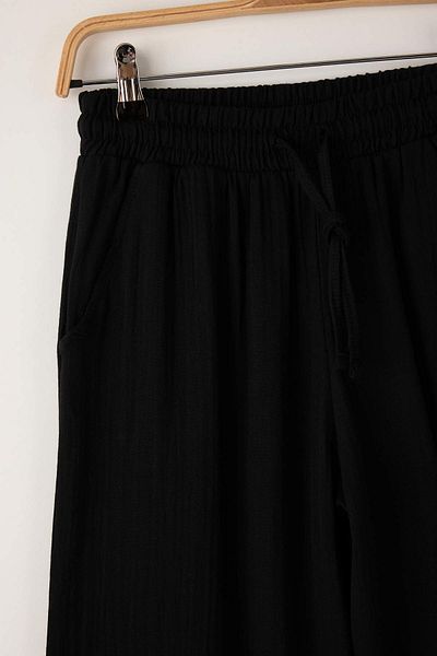 Trendyol Collection Black Muslin Elastic Waist High Waist Wide Leg/Wide Leg Pants Twoss25Pl00131