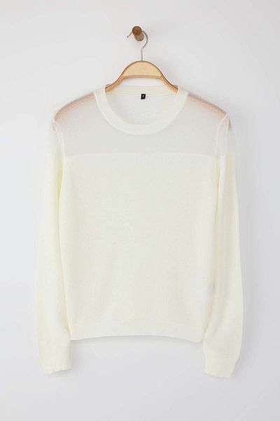 Trendyol Collection Ecru Glittery Transparent Detailed Knitwear Sweater Twoaw24Kz01023