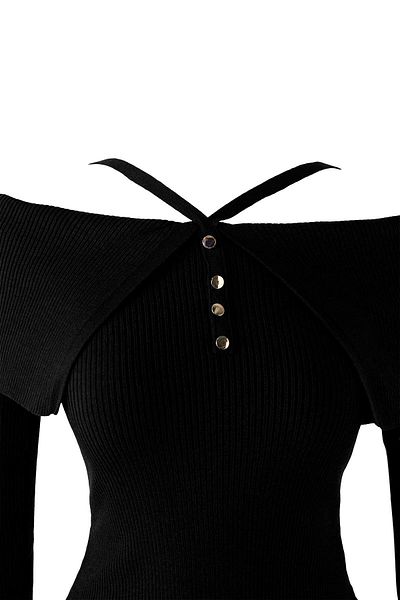Trendyol Collection Black Premium Yarn/Special Yarn Carmen Neck Strap Knitwear Sweater Twoaw26Kz00076