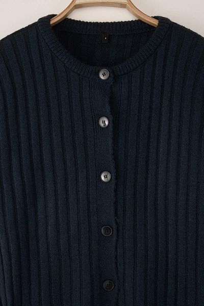 Trendyol Collection Navy Blue More Sustainable Basic Ribbed Wide Fit Knitwear Cardigan Twoaw26Hi00128