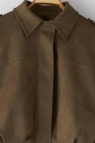 Trendyol Collection Khaki Oversize Mold Suede Bomber Slim Jacket Coat Twoaw26Mo00125