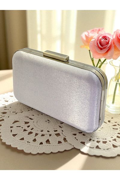 Biçanta Silver Gray Lame Color Silvery Satin Women's Evening Dress Bag Wedding Engagement Graduation