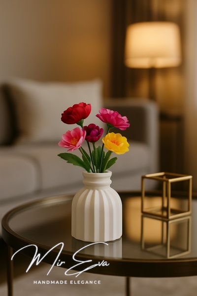 MİREVA Modern Dekoratif Beyaz Mireva Vazo - Kuru Çiçek Uyumlu