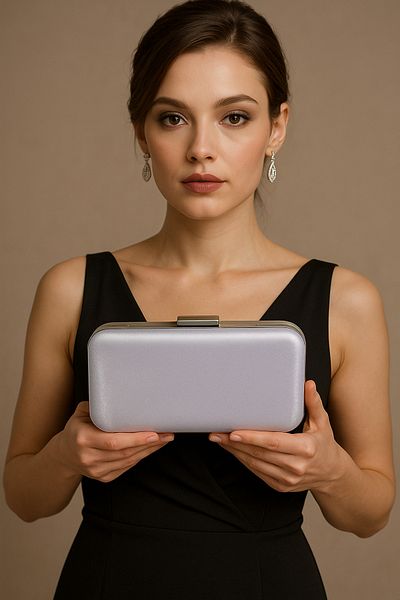 Biçanta Silver Gray Lame Color Silvery Satin Women's Evening Dress Bag Wedding Engagement Graduation