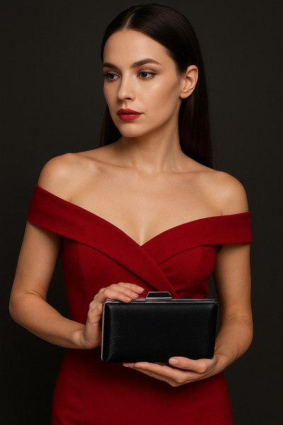 Biçanta Μαύρο Χρώμα Glitter Σατέν Γυναικείο Βραδινό Φόρεμα Τσάντα Γάμος Αρραβ...