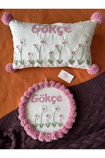 punch passion İsimli Bebek kapı süsü-takı yastığı takımı, punch nakışlı (İÇ D...