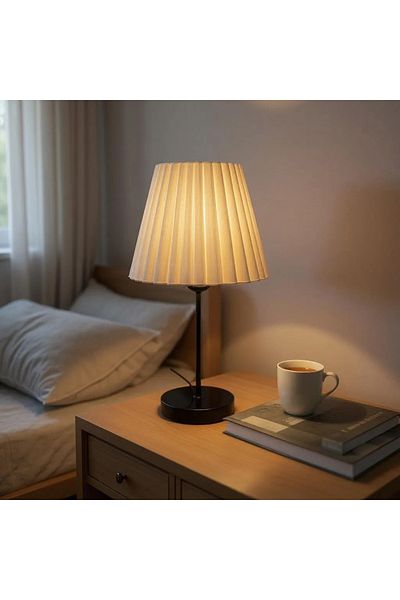 DREAM MODE Miray Pleated Lampshade Modern Stylish Table Lamp with Gold Legs – Bedroom & Living Room Decor