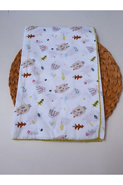 %100 Pamuk Müslin Battaniye 80*80 Cm Ölçüsünde Kenarları Oyalı Bebek Bakım Örtüsü