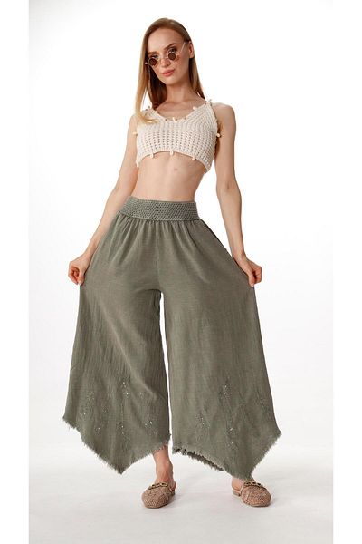 shE tekstil Wide Leg Asymmetrical Trousers Khaki