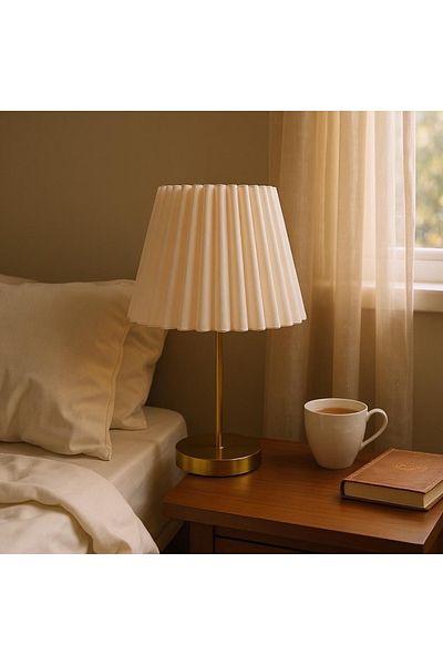 DREAM MODE Miray Pleated Lampshade Modern Stylish Table Lamp with Gold Legs – Bedroom & Living Room Decor