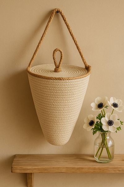EGE ÖRGÜM Bag Holder Cream Colored Bag Organizer with Lid 30x19 Cm