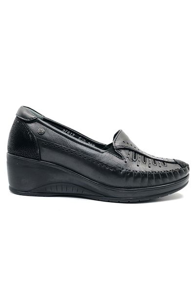 Forelli Sahra Genuine Leather Orthopedic Comfort Women's Casual Shoes Black