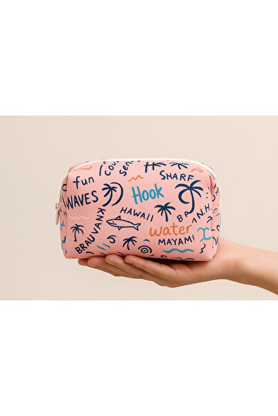 YILDIZ DİJİTAL HOME حقيبة مكياج مطبوعة بخط وردي، حامل أقلام 15 سم – ستار هوم