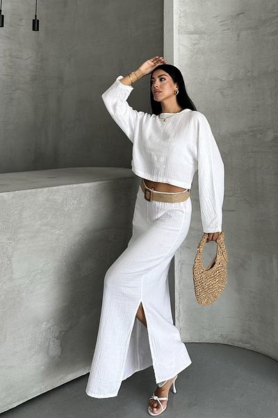 İstangül Butik Soft Moss Summer Cool Muslin Suit Relaxed Fit and Tril Texture